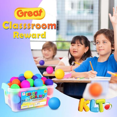 KLT Stress Balls Bulk for Kids and Adults: 32 Pack Mini Squishy Ball for Anxiety Relief - Color Changing Sensory Fidget Toy for Autism Kids Calming - Small Prizes for Student Classroom (1.8") in Kuwait