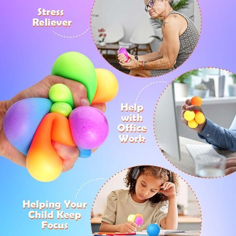 KLT Stress Balls Bulk for Kids and Adults: 32 Pack Mini Squishy Ball for Anxiety Relief - Color Changing Sensory Fidget Toy for Autism Kids Calming - Small Prizes for Student Classroom (1.8") in Kuwait