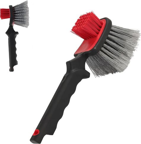 Dual Head Car Clean Brush, Wheel & Tire Brush, car Wheel Brush,Short Handle Tire Cleaner for Car Detailing, Car Cleaning Brush Black/Red, 9.8 Inch x 3.1 Inch in Saudi Arabia