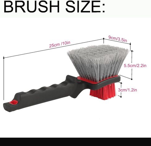 Dual Head Car Clean Brush, Wheel & Tire Brush, car Wheel Brush,Short Handle Tire Cleaner for Car Detailing, Car Cleaning Brush Black/Red, 9.8 Inch x 3.1 Inch in Saudi Arabia