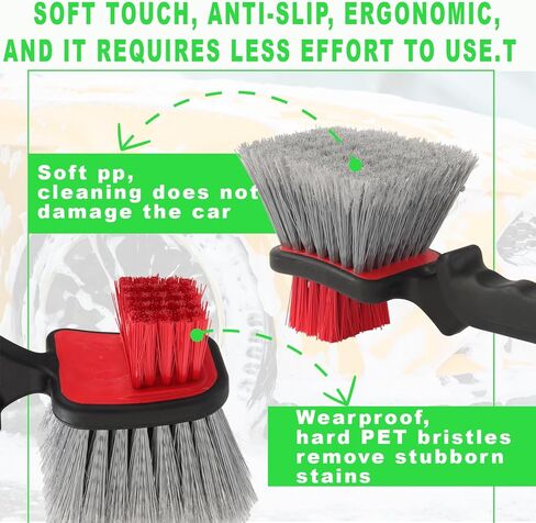 Dual Head Car Clean Brush, Wheel & Tire Brush, car Wheel Brush,Short Handle Tire Cleaner for Car Detailing, Car Cleaning Brush Black/Red, 9.8 Inch x 3.1 Inch in Saudi Arabia