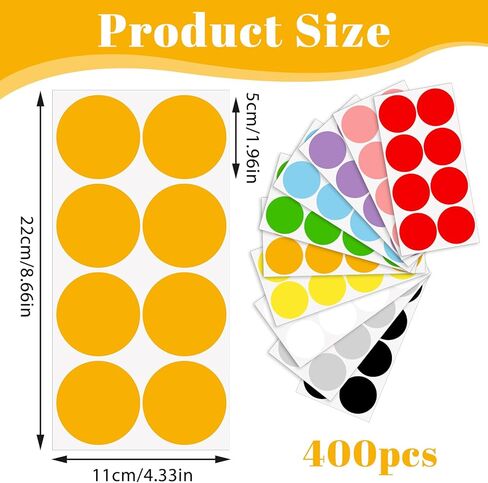 2 Inch Colored Dot Stickers, 400 Pcs Round Color Coding Labels, Removable Writable Circle Sticky Stickers for Organizing, Sorting, Pricing, Garage, Sell, Classroom Office​ Home (10 Assorted Colors) in Saudi Arabia