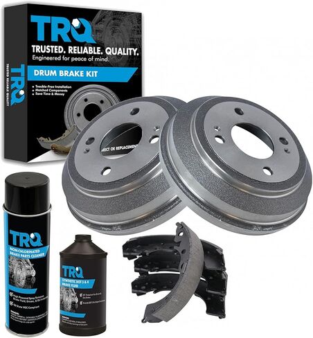 TRQ Rear Brake Shoes Kit & 2 Drums Kit Left & Right w/Chemicals Compatible with 1984-1995 Honda Civic 1993-1997 Civic del Sol 1988-1991 CRX in Saudi Arabia