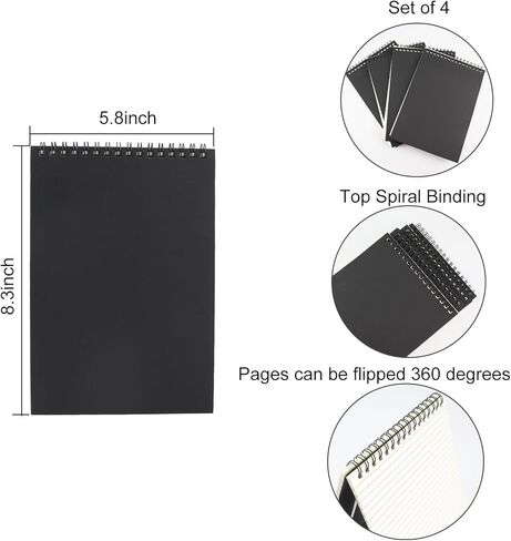 4 Pcs Top Bound Spiral Notebook,8.3 inch x 5.8 inch,60 Sheet,7mm College Ruled Paper,A5 Spiral Note Pads Memo Lined Notebook Journal for School and Office Supplies (Black) in Saudi Arabia