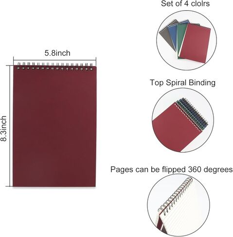 4 Pcs Top Bound Spiral Notebook,8.3 inch x 5.8 inch,60 Sheet,7mm College Ruled Paper,A5 Spiral Note Pads Memo Lined Notebook Journal for School and Office Supplies (Black) in Saudi Arabia