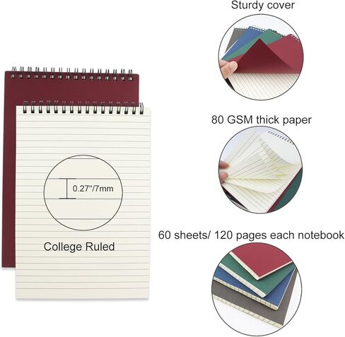 4 Pcs Top Bound Spiral Notebook,8.3 inch x 5.8 inch,60 Sheet,7mm College Ruled Paper,A5 Spiral Note Pads Memo Lined Notebook Journal for School and Office Supplies (Black) in Saudi Arabia