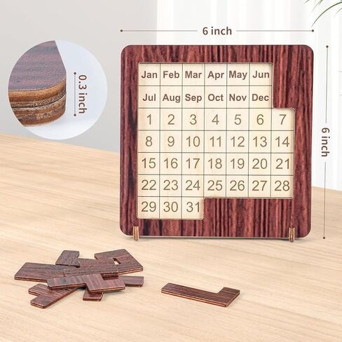 Wooden Calendar Puzzle Daily Calendar Puzzle 365 Day Interactive Date Tracker for All Ages Logic Challenge Desk Decor for Home Office Classroom Brain Teaser Gift in Saudi Arabia