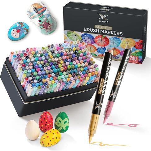 240 Colors Acrylic Paint Markers, Soft Brush Tip Pens with Automatic Ink Control System, Waterproof, Quick-Drying, Lightfast, for Rock Painting, Canvas, Wood, Egg & DIY Crafts Art Supplies in Saudi Arabia