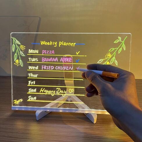 LED Note Board with 7 Colors Pen, Portable LED Note Board, 11.8 X 7.9" Glowing Acrylic Message Marker Board, Lighted Acrylic Dry Erase Board, Led Drawing Board for Office School Home in Saudi Arabia