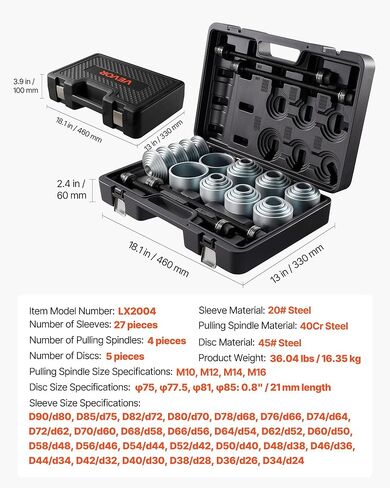 VEVOR Pull and Press Sleeve Kit, 36 PCS, Steel Bush Removal Insertion Sleeve Tools with Carrying Case, Compatible with LCV and HGV Engines, for Removing and Installing Bushings, Bearings, and Seals in Saudi Arabia