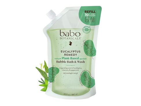 Babo Botanicals Eucalyptus Remedy Plant-Based 3-in-1 Shampoo, Bubble Bath & Wash - with Vapors of Eucalyptus, Rosemary & Peppermint - For Babies, Kids or Sensitive Skin - EWG Verified - 15 fl. oz. in Kuwait