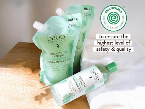 Babo Botanicals Eucalyptus Remedy Plant-Based 3-in-1 Shampoo, Bubble Bath & Wash - with Vapors of Eucalyptus, Rosemary & Peppermint - For Babies, Kids or Sensitive Skin - EWG Verified - 15 fl. oz. in Kuwait