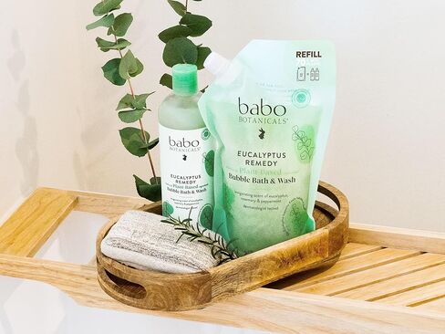Babo Botanicals Eucalyptus Remedy Plant-Based 3-in-1 Shampoo, Bubble Bath & Wash - with Vapors of Eucalyptus, Rosemary & Peppermint - For Babies, Kids or Sensitive Skin - EWG Verified - 15 fl. oz. in Kuwait