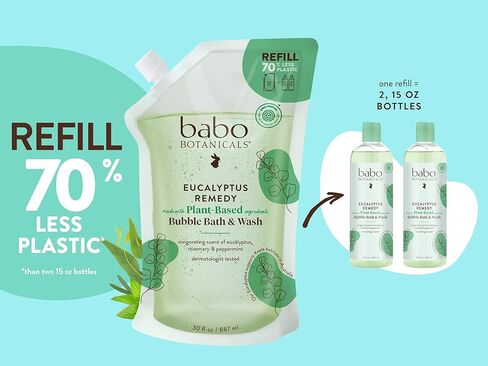 Babo Botanicals Eucalyptus Remedy Plant-Based 3-in-1 Shampoo, Bubble Bath & Wash - with Vapors of Eucalyptus, Rosemary & Peppermint - For Babies, Kids or Sensitive Skin - EWG Verified - 15 fl. oz. in Kuwait
