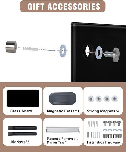Mifuro سبورة بيضاء زجاجية مغناطيسية، 36 بوصة × 24 بوصة لوحة مسح جافة بدون إطار مثبتة على الحائط للمكتب والمنزل والمدرسة باللون الأسود in Kuwait