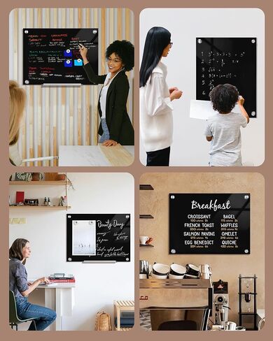 Mifuro سبورة بيضاء زجاجية مغناطيسية، 36 بوصة × 24 بوصة لوحة مسح جافة بدون إطار مثبتة على الحائط للمكتب والمنزل والمدرسة باللون الأسود in Kuwait