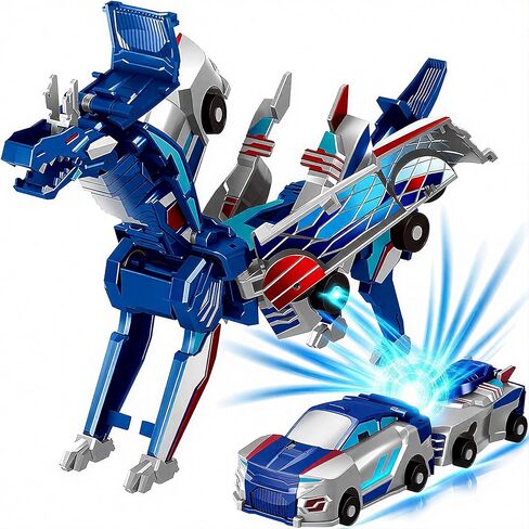 Collision Transforming Dinosaur Car Toy, 2-in-1 Magnetic Crash Convertible Robot Dino Toys for Kids Ages 3-12, Perfect Christmas Birthday Gift for Boys & Girls Christmas Stocking Stuffer (Blue Dragon) in Saudi Arabia