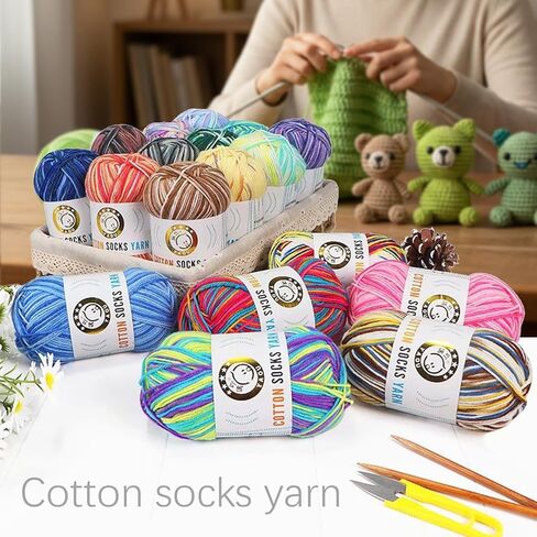 Sock Crochet Striping Yarn-Threads for Knitting Yarn Socks, Hats, Scarves, 3 Ply Skein for Travel and Home in Saudi Arabia