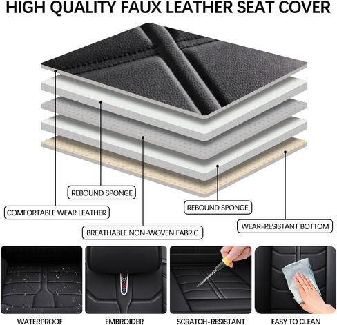 Car Seat Cover for Hummer H3 2006-2010 Full Coverage with Self-Lumbar Nappa Leather Car Seat Cover,Fashion Waterproof Easy to Install,Auto Interior Accessories.Deluxe Black in Kuwait