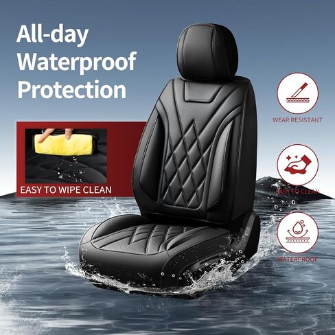 Fit Renegade Car Seat Covers for Jeep Renegade 2015-2025 2026 - Luxury Leather, Anti-Slip, All-Weather, Waterproof & Breathable, Airbag Compatible, 2 Front Seats Only (Black) in Saudi Arabia