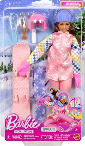 Barbie Careers Snowboarder Doll Wearing Pink Snow Jacket, Pants & Boots with 10+ Accessories Including Color-Change Snowboard in Saudi Arabia