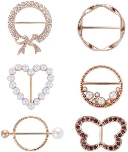 6pcs Scarf Ring Clip, T-Shirt Tie Clips 6 Styles Metal Scarf Ring Clip Fashion Scarves Clasp Clothes Corner Knotted Button for Women Shirt Clothes Dress Decoration Accessories in Saudi Arabia