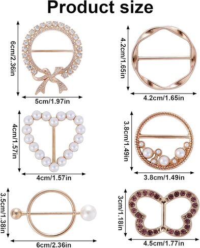 6pcs Scarf Ring Clip, T-Shirt Tie Clips 6 Styles Metal Scarf Ring Clip Fashion Scarves Clasp Clothes Corner Knotted Button for Women Shirt Clothes Dress Decoration Accessories in Saudi Arabia