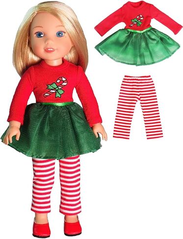 American Fashion World Candy Cane Tutu Dress Set for 18-Inch Dolls | Leggings Included |Premium Quality & Trendy Design | Dolls Clothes | Outfit Fashions for Dolls for Popular Brands in Saudi Arabia