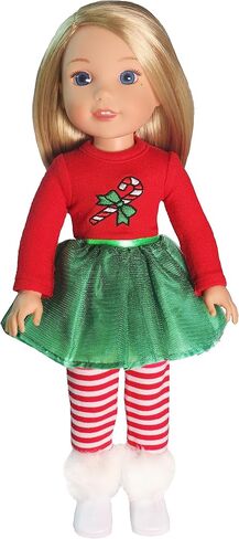 American Fashion World Candy Cane Tutu Dress Set for 18-Inch Dolls | Leggings Included |Premium Quality & Trendy Design | Dolls Clothes | Outfit Fashions for Dolls for Popular Brands in Saudi Arabia