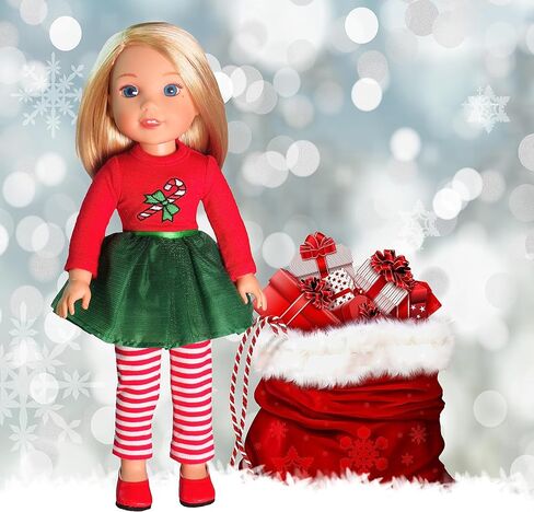 American Fashion World Candy Cane Tutu Dress Set for 18-Inch Dolls | Leggings Included |Premium Quality & Trendy Design | Dolls Clothes | Outfit Fashions for Dolls for Popular Brands in Saudi Arabia