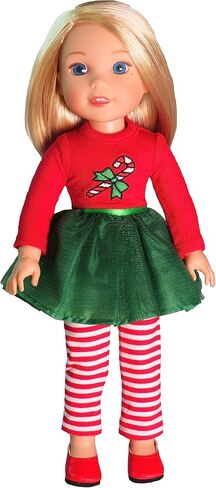 American Fashion World Candy Cane Tutu Dress Set for 18-Inch Dolls | Leggings Included |Premium Quality & Trendy Design | Dolls Clothes | Outfit Fashions for Dolls for Popular Brands in Saudi Arabia