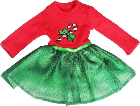 American Fashion World Candy Cane Tutu Dress Set for 18-Inch Dolls | Leggings Included |Premium Quality & Trendy Design | Dolls Clothes | Outfit Fashions for Dolls for Popular Brands in Saudi Arabia
