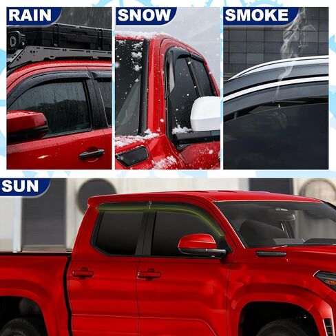 واقيات المطر لحاجب نافذة تاكوما 2016-2023، عاكسات النوافذ الجانبية بشريط، ظلال حاجب فتحة تهوية الدخان الداكن لملحقات تاكوما (تناسب 16-23) in Kuwait