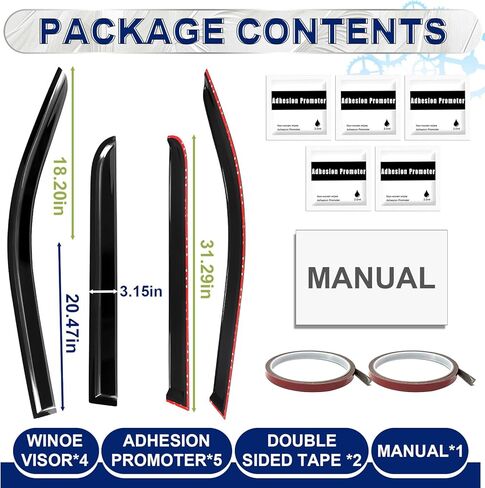 واقيات المطر لحاجب نافذة تاكوما 2016-2023، عاكسات النوافذ الجانبية بشريط، ظلال حاجب فتحة تهوية الدخان الداكن لملحقات تاكوما (تناسب 16-23) in Kuwait