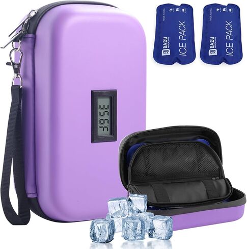 HIMDUZE 24h Insulin Cooler Travel Case TSA Approved Medicine Cooler for Travel w/Thermometer Temperature Display Diabetic Travel Case Organizer w/2 Reusable Ice Packs for Daily Life Trip (Blue) in Kuwait