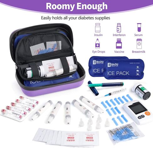 HIMDUZE 24h Insulin Cooler Travel Case TSA Approved Medicine Cooler for Travel w/Thermometer Temperature Display Diabetic Travel Case Organizer w/2 Reusable Ice Packs for Daily Life Trip (Blue) in Kuwait