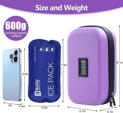 HIMDUZE 24h Insulin Cooler Travel Case TSA Approved Medicine Cooler for Travel w/Thermometer Temperature Display Diabetic Travel Case Organizer w/2 Reusable Ice Packs for Daily Life Trip (Blue) in Kuwait