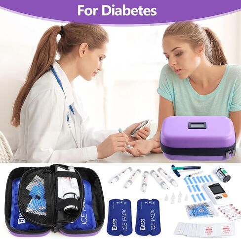 HIMDUZE 24h Insulin Cooler Travel Case TSA Approved Medicine Cooler for Travel w/Thermometer Temperature Display Diabetic Travel Case Organizer w/2 Reusable Ice Packs for Daily Life Trip (Blue) in Kuwait