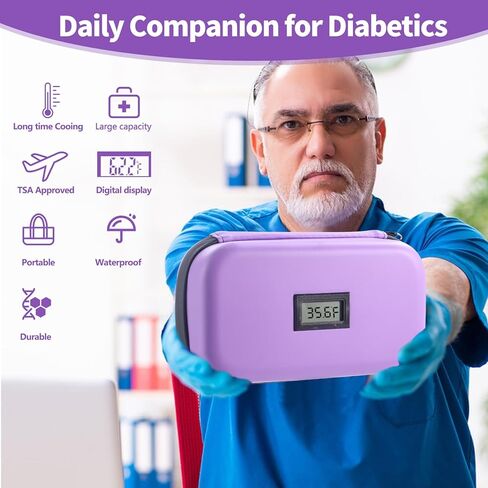 HIMDUZE 24h Insulin Cooler Travel Case TSA Approved Medicine Cooler for Travel w/Thermometer Temperature Display Diabetic Travel Case Organizer w/2 Reusable Ice Packs for Daily Life Trip (Blue) in Kuwait