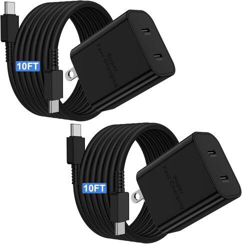 شاحن فائق السرعة بقدرة 45 وات مع كابل USB C بطول 10 أقدام، ومحول كتلة شحن حائط من النوع C وسلك شاحن هاتف Android طويل لهاتف Samsung Galaxy S23 Ultra/S23/S23+/S22/S22+/S22 Plus/S21/Note 20/Note10+ in Kuwait