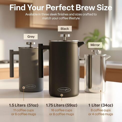 SterlingPro Classic European Stlye Doublewall Stainless Steel Mirror Finish French Coffee Press, 35-ounce in Saudi Arabia