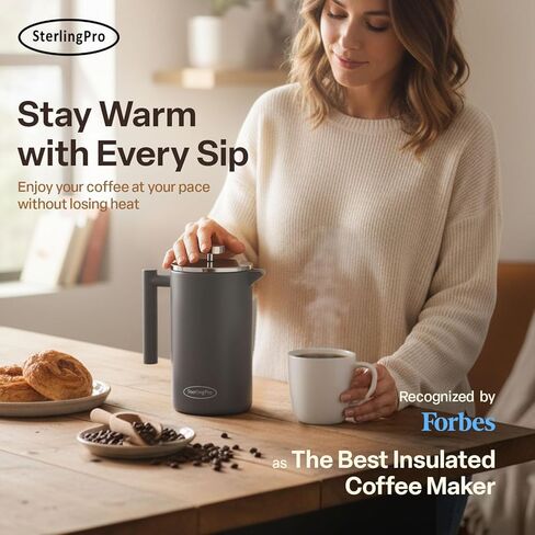 SterlingPro Classic European Stlye Doublewall Stainless Steel Mirror Finish French Coffee Press, 35-ounce in Saudi Arabia