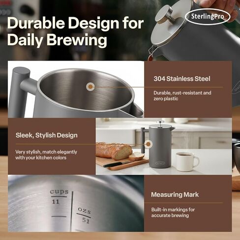 SterlingPro Classic European Stlye Doublewall Stainless Steel Mirror Finish French Coffee Press, 35-ounce in Saudi Arabia