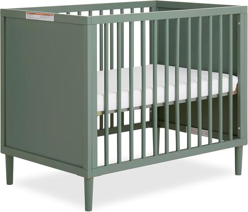 Lucas Mini Modern Crib with Rounded Spindles & Holly 3" Fiber Portable, Greenguard Gold Certified, Waterproof Vinyl Cover, Lightweight Mini Crib Mattress, White in Kuwait