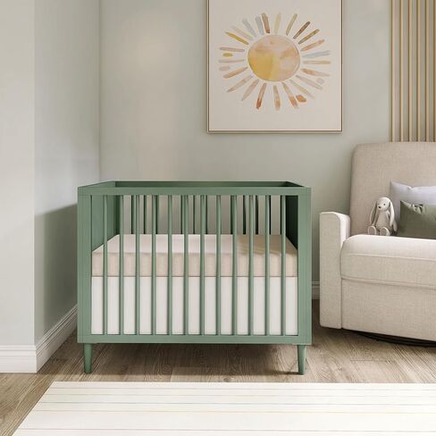 Lucas Mini Modern Crib with Rounded Spindles & Holly 3" Fiber Portable, Greenguard Gold Certified, Waterproof Vinyl Cover, Lightweight Mini Crib Mattress, White in Kuwait