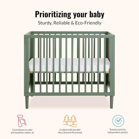 Lucas Mini Modern Crib with Rounded Spindles & Holly 3" Fiber Portable, Greenguard Gold Certified, Waterproof Vinyl Cover, Lightweight Mini Crib Mattress, White in Kuwait
