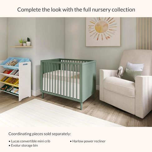 Lucas Mini Modern Crib with Rounded Spindles & Holly 3" Fiber Portable, Greenguard Gold Certified, Waterproof Vinyl Cover, Lightweight Mini Crib Mattress, White in Kuwait