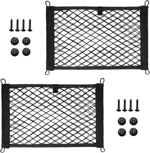 2 Pcs Small Cargo Net - Car Storage Organizer with Elastic Pocket - Trunk/Boat/Home Storage Mesh w/Screws/Hooks in Saudi Arabia