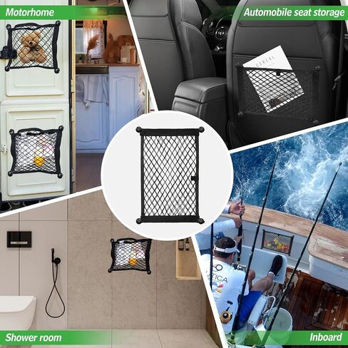 2 Pcs Small Cargo Net - Car Storage Organizer with Elastic Pocket - Trunk/Boat/Home Storage Mesh w/Screws/Hooks in Saudi Arabia