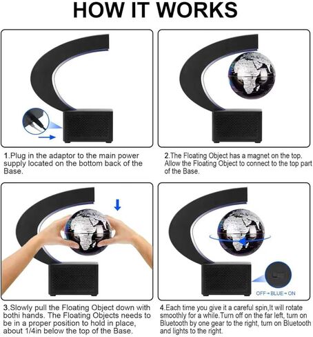 Floating globe, Magnetic Levitating Geographic Globes with LED Lights, Desk Spinning Rotating Globes for Kids, Men and Family (Black, 4 INCH) in Saudi Arabia
